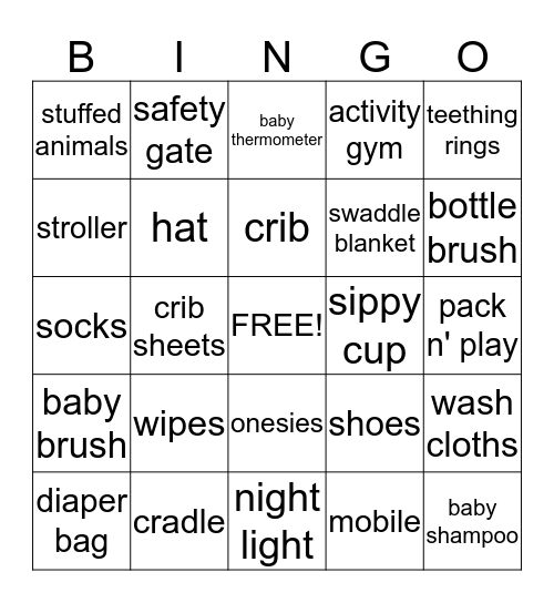 Ashley's Baby Shower Bingo Card