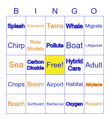 Vocabulary Bingo Card