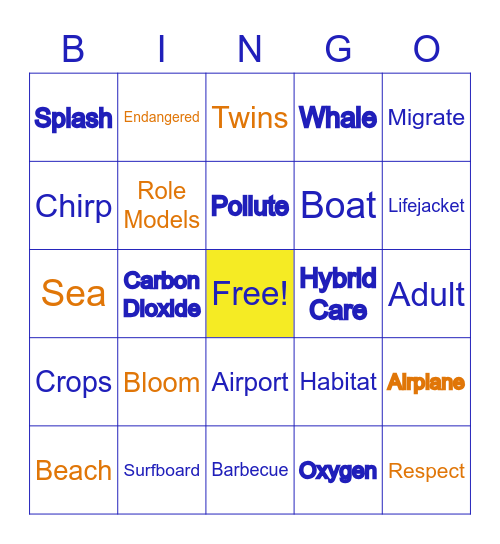 Vocabulary Bingo Card