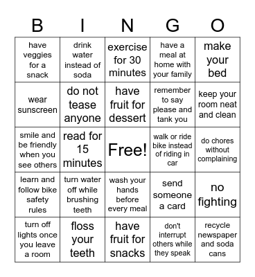 CHANGE YOUR BAD HABITS Bingo Card