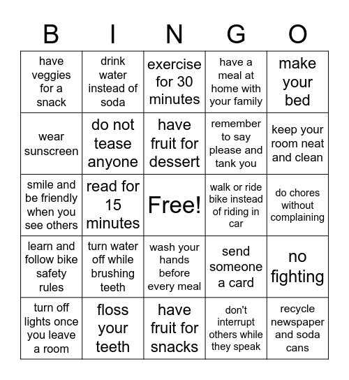 CHANGE YOUR BAD HABITS Bingo Card