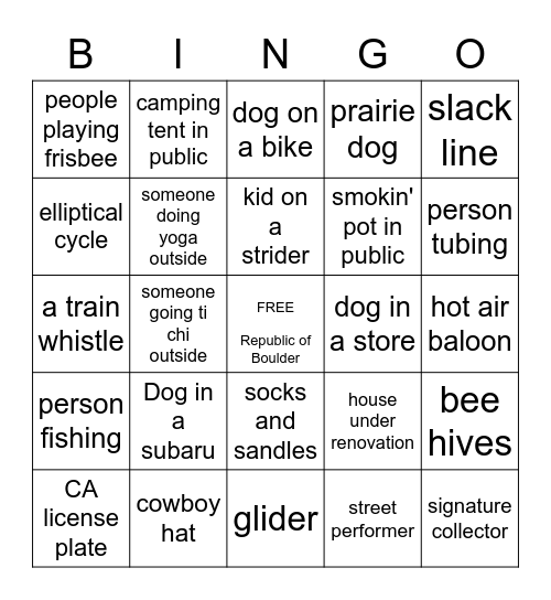 Free Republic of Boulder Bingo Card