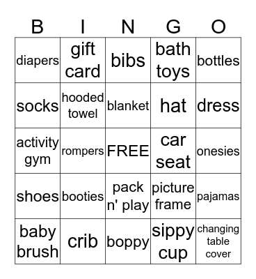 Ashley's Baby Shower Bingo Card