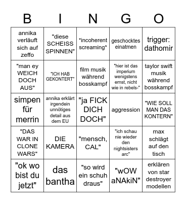max & annika spielen fallen order Bingo Card