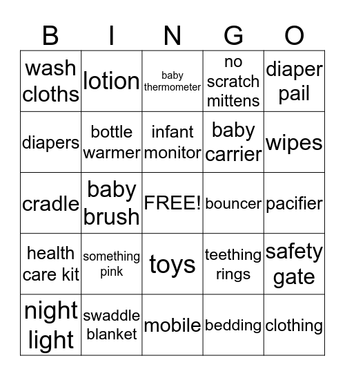 Ashley's Baby Shower Bingo Card