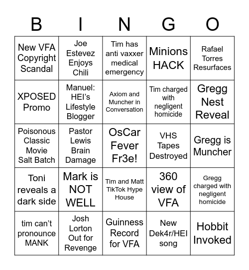 TGIF OC Bingo Card