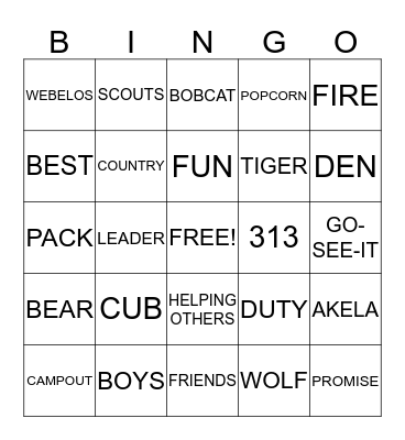 CUB SCOUT BINGO Card