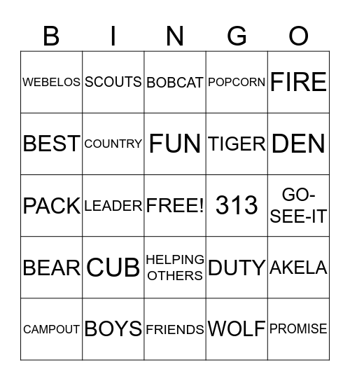 CUB SCOUT BINGO Card