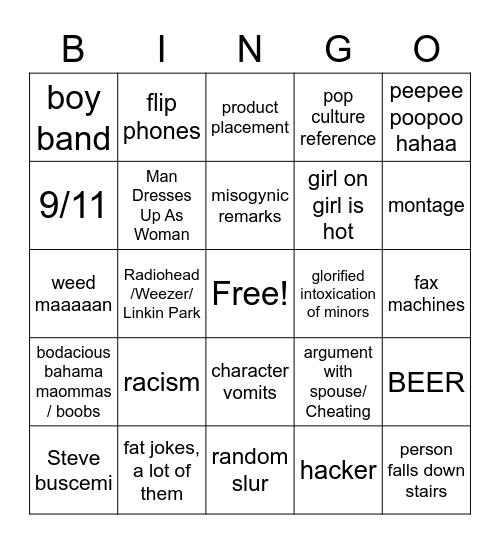 2000's Movie BINGO Card