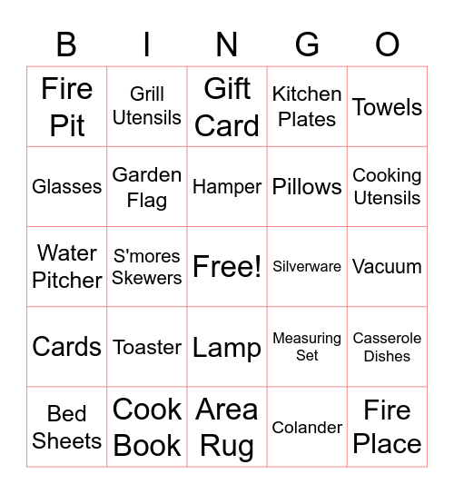 Bridal Shower Bingo Card