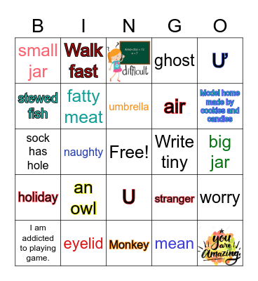 Review Vietnamese Alphabet K, KH, L, M, U, Ư Bingo Card