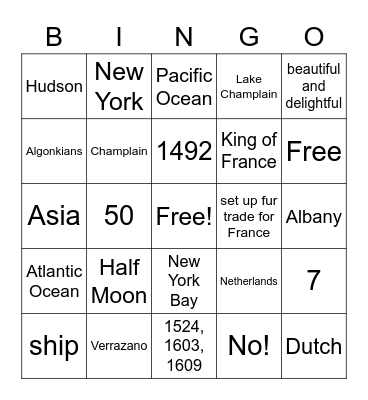 European Explorers Bingo Card