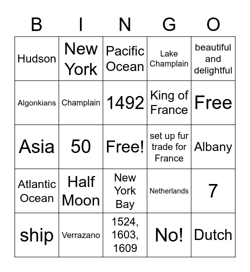 European Explorers Bingo Card