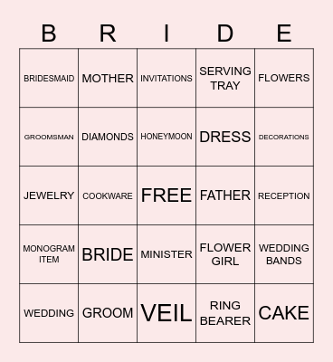 Bridal Shower Bingo Card