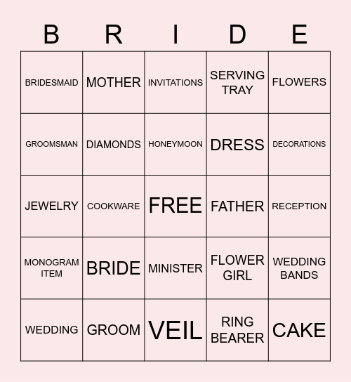 Bridal Shower Bingo Card