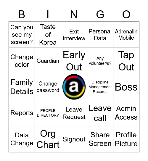 ADRENALIN Bingo Card