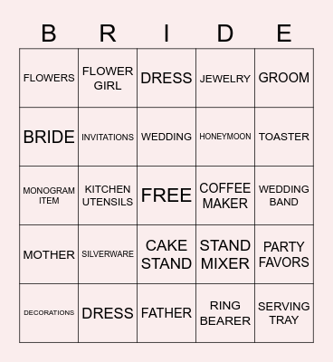 Bridal Shower Bingo Card