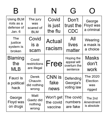 UMass College Republicans BINGO Card