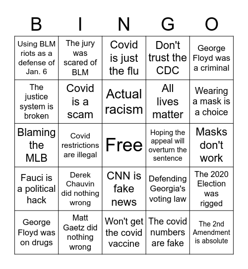 UMass College Republicans BINGO Card