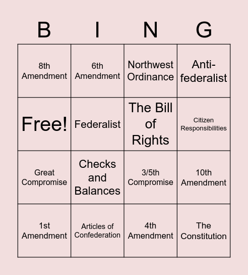 Constitution Era 1 Bingo Card