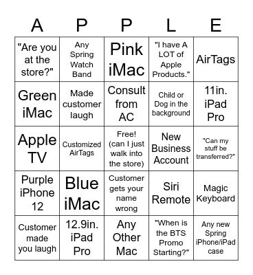 Apple Bingo Card