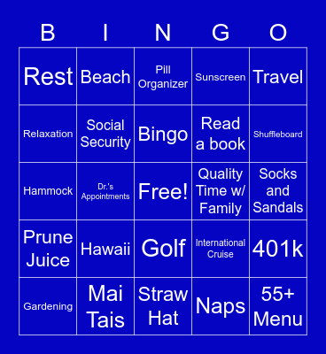 RETIREMENT BINGO Card