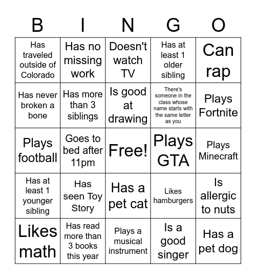 Class bingo! Bingo Card