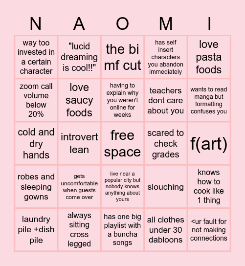 naomis bingo Card