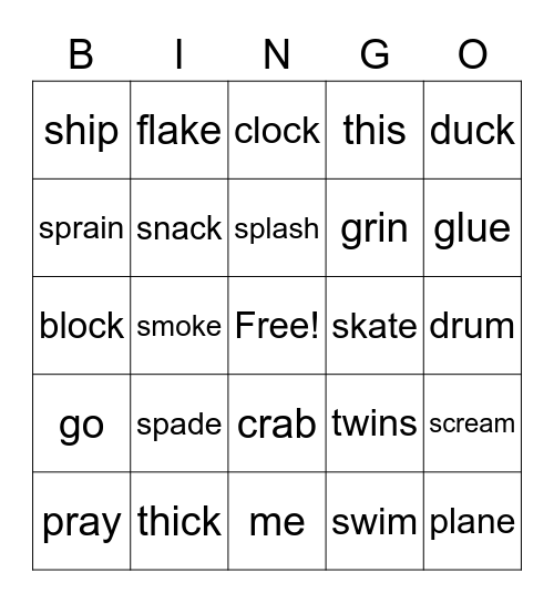 Phonics Chart 6-7 Clue Words Bingo Card