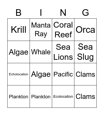 Ocean Bingo Card