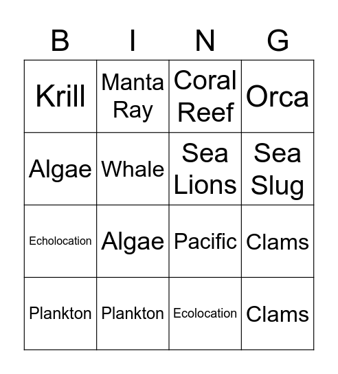 Ocean Bingo Card