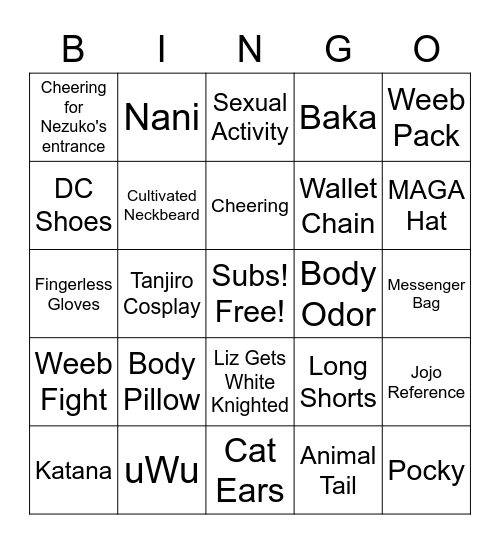 The Demon Slayer Kazasterpiece Bingo Card