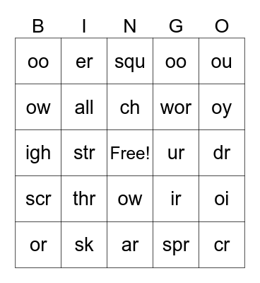 Phonics Chart 7-8 Bingo Card