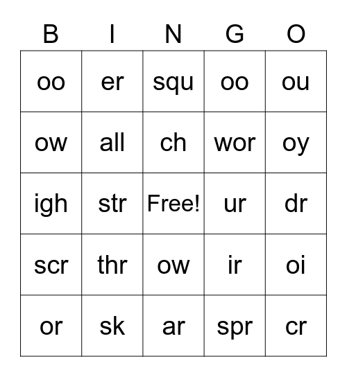 Phonics Chart 7-8 Bingo Card
