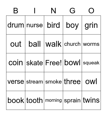 Phonics Chart 7-8 Clue Words Bingo Card