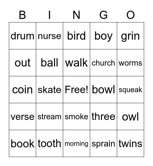 Phonics Chart 7-8 Clue Words Bingo Card