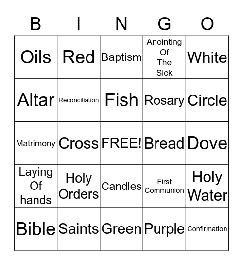 Sacraments and Signs Bingo Card
