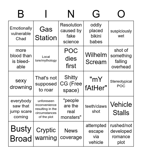 Monster B-Movies Bingo Card