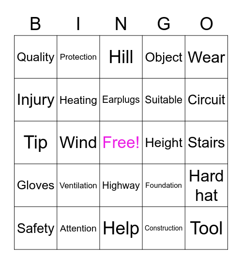 Construction Bingo Card