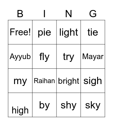 L28 Phonics Bingo Card