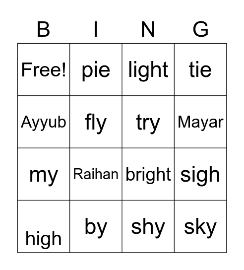 L28 Phonics Bingo Card