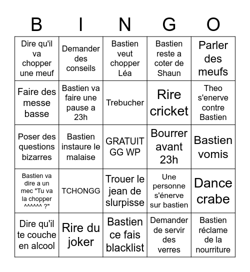 Bastien Bingo Card