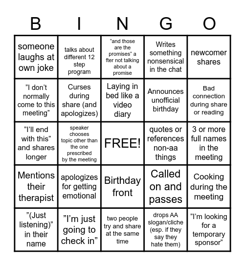 RESENTMENT Bingo Card