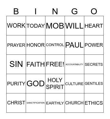 1 Thessalonians 4:3-8 Bingo Card
