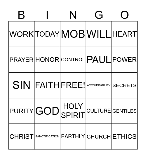 1 Thessalonians 4:3-8 Bingo Card