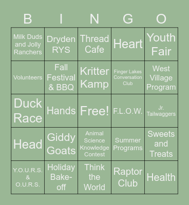 4-H Bingo! Bingo Card