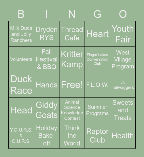 4-H Bingo! Bingo Card