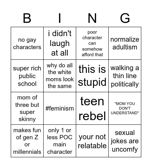 BAD MOM BINGO Card