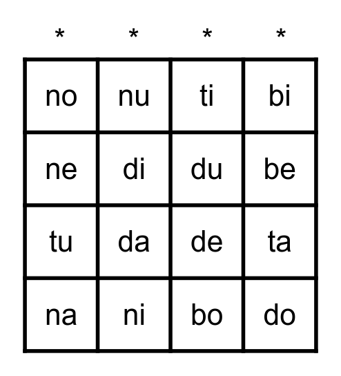 Silabas Review (T,D,N,B) Bingo Card