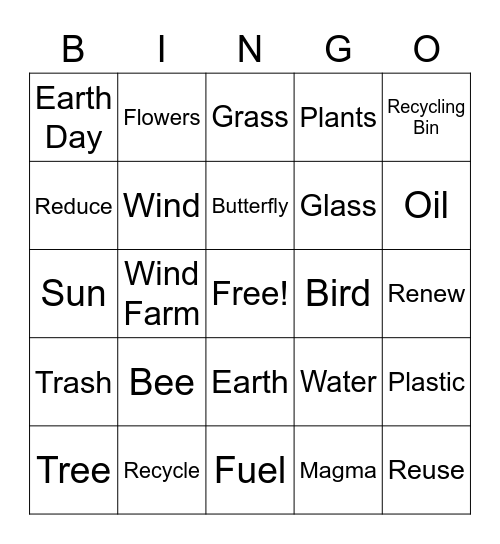 Earth Day Bingo Card